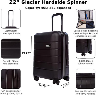 Eddie Bauer Glacier Carry-On 22" and Checked 30" Luggage | Hardside | Spinner Wheels | Expandable | Lightweight | Travel Essentials - Carbon Grey