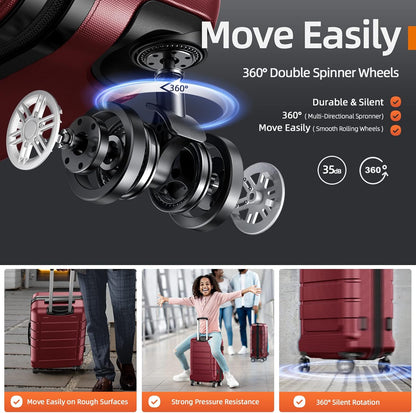 SHOWKOO Luggage Sets Expandable PC+ABS Durable Suitcase Double Wheels TSA Lock 5pcs Wine Red