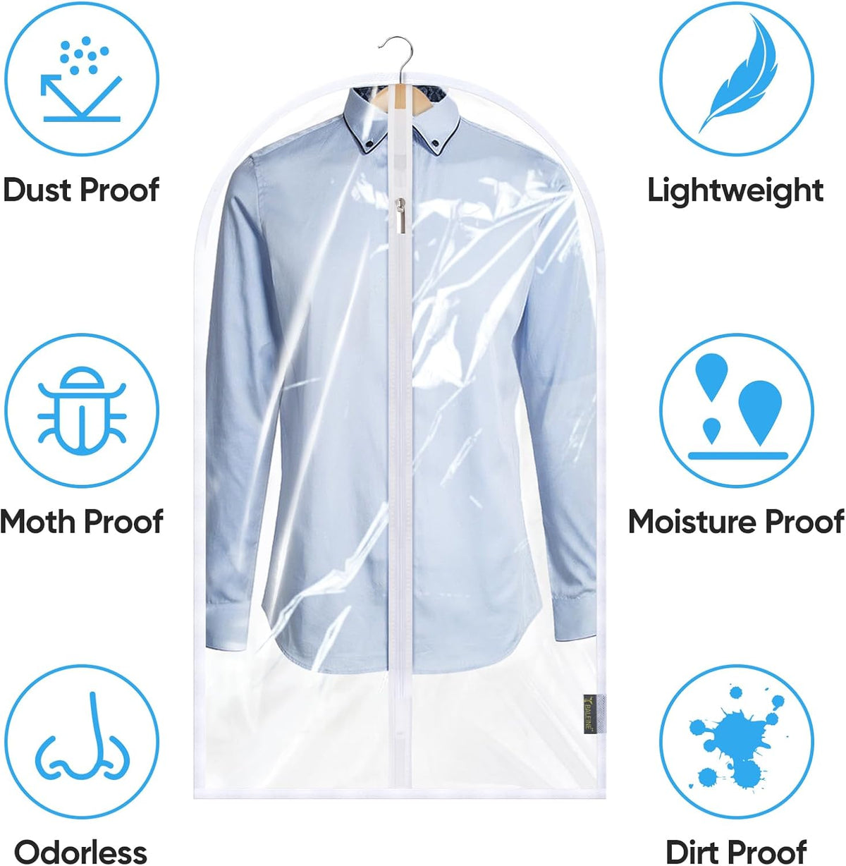 BALEINE 60'' Clear Garment Bags, 12 Packs PEVA Dress Bag for Closet Clothes Dresses Suit Coats Storage (Clear, 12PK)