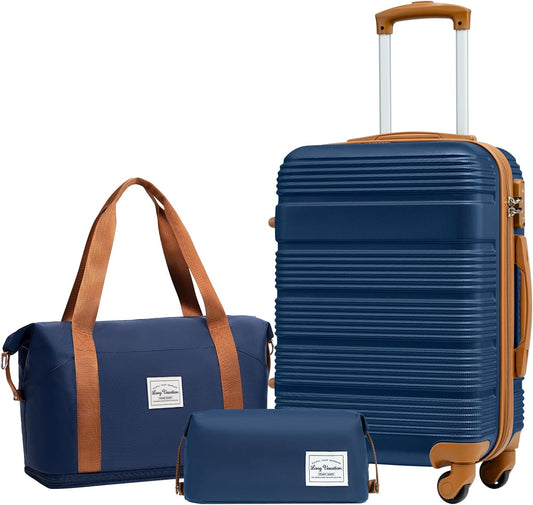 LONG VACATION 3 Piece Carry On Luggage 20 Inch Suitcase with Spinner Wheels, ABS+PC Hardshell Suitcase set with TSA Lock & YKK Zipper