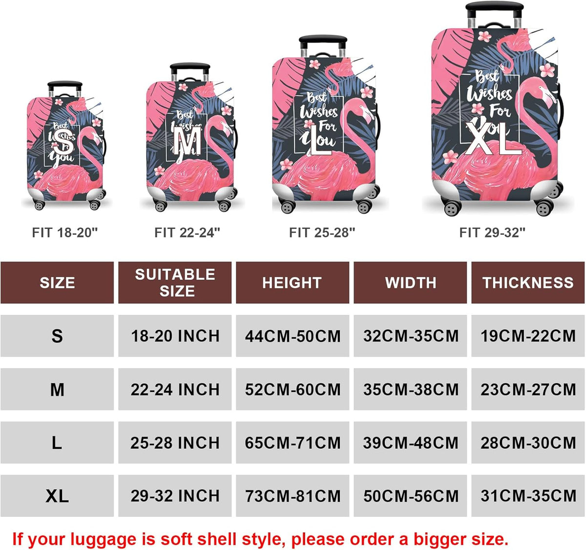 WUJIAONIAO Travel Luggage Cover Baggage Suitcase Cover Protector Skins 18-32 Inch (Vintage Flamingo, M (for 22-24 inch luggage))