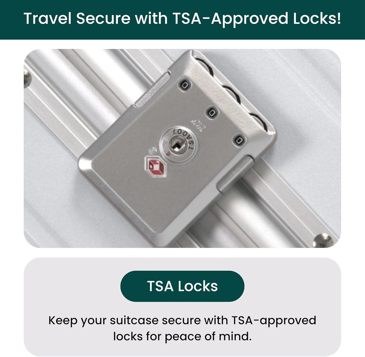 Nobl Travel Zipperless Check In Suitcase - Aluminum Frame, Check In luggage 30.2x20x12 Airline Approved by Noble Travel - Unbreakable Polycarbonate Shell - Dual TSA Locks, 360° Spinner Wheels - White