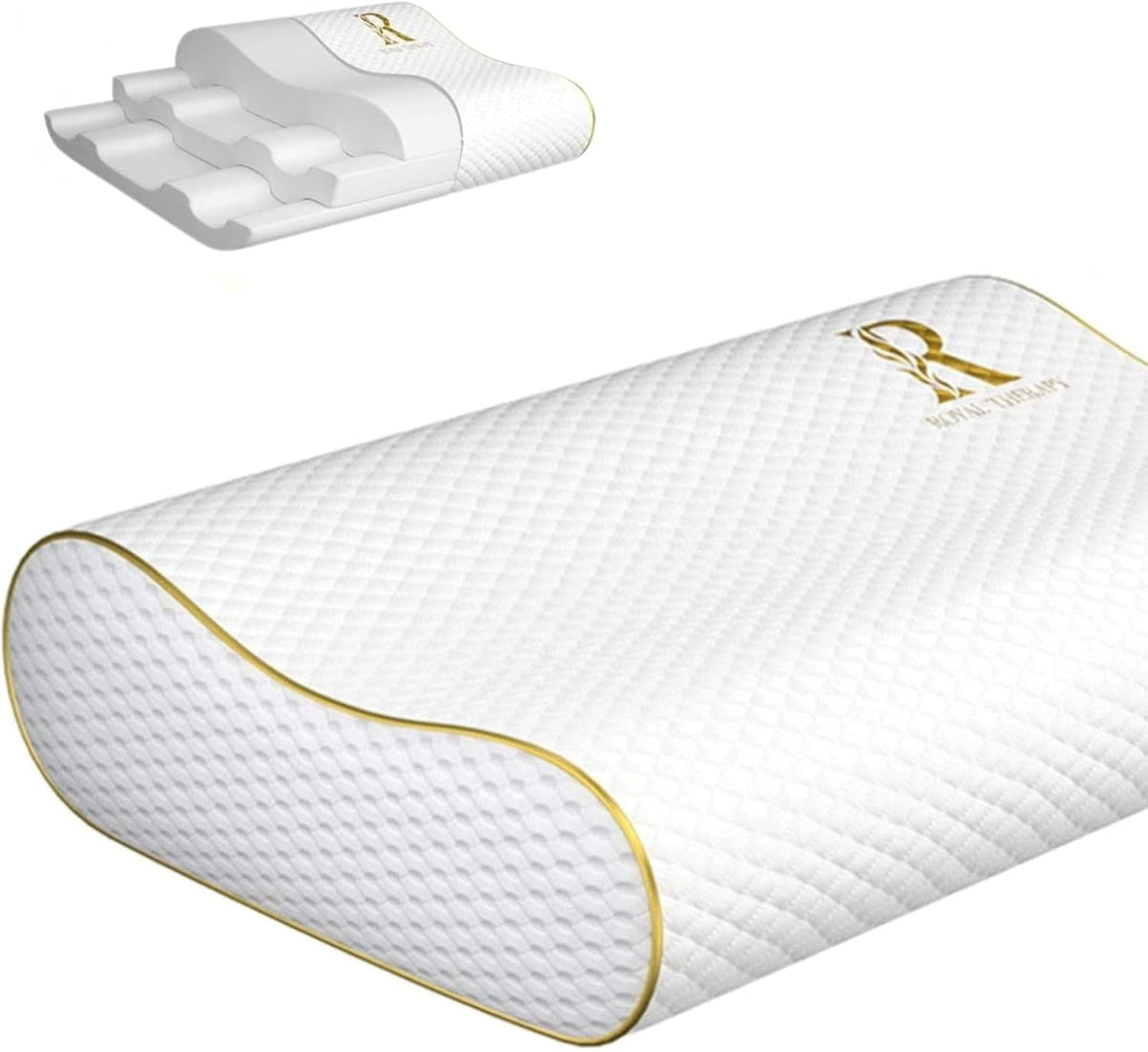 Royal Therapy Memory Foam Pillow, Queen Neck Pain Relief, Contour Cervical Pillow, for Neck and Shoulder Pain, Side, Back and Stomach Sleeper