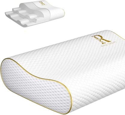 Royal Therapy Memory Foam Pillow, Queen Neck Pain Relief, Contour Cervical Pillow, for Neck and Shoulder Pain, Side, Back and Stomach Sleeper