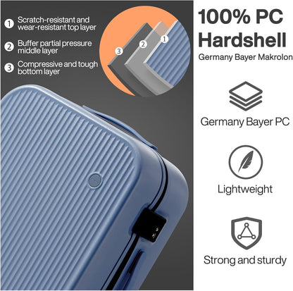 mixi Hardside PC Suitcase 24 Inch Checked Luggage Spinner Wheels TSA with Cover, Sapphire Blue