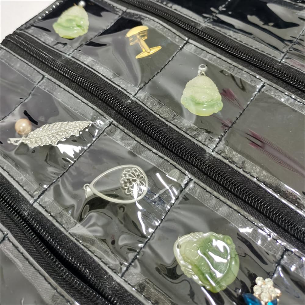 Travel Jewelry Roll Bag Portable Organizer Pouch With Grids&PVC Cover Storage Bags for Necklace, Bracelet, Bracelet,Ring, Badge, Pendant