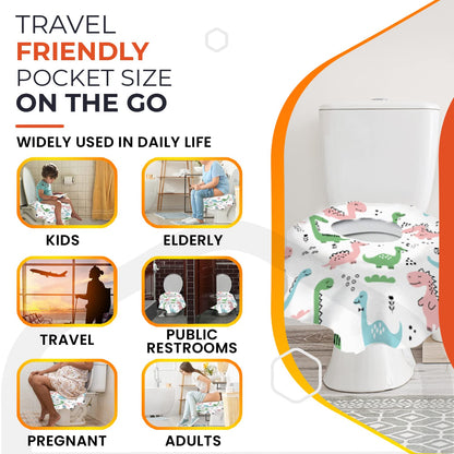20 Extra Large Toilet Seat Covers Disposable for Kids & Adults-Toilet Covers Disposable for Travel-Toddler Toilet Seat Cover Liners for Potty Training-Individually Wrapped-Waterproof (Dinosaurs)