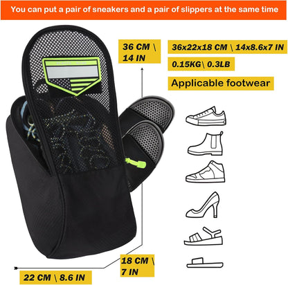 Shoe Bag Golf Travel Soccer Gym Sport with Side Accessory Outside Pocket for Socks Shoe Pouch Portable Large Shoe Storage Bag for Packing Zippered (all black)