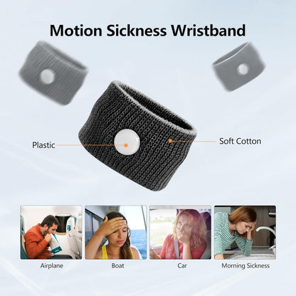 Motion Sickness Wristband, Anti-Nausea Acupressure Wrist Band for Nausea Relief, Dizziness and Vomiting from Car Sea Boat Flying Travel Sickness for Adults and Kids (Black, Large, 2 Pairs)