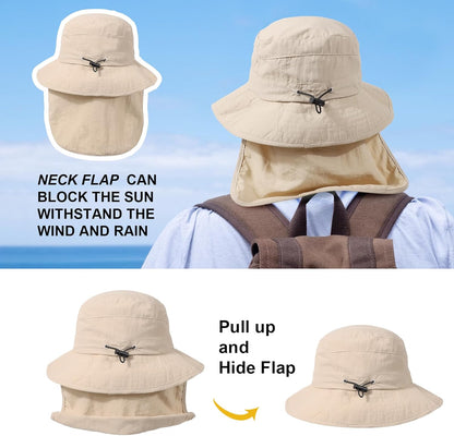 Water-Resistant Sun UPF 50+ Bucket Hat Protection Packable Brimmed Boonie for Women Men Summer Lightweight Hiking Outdoor Cap