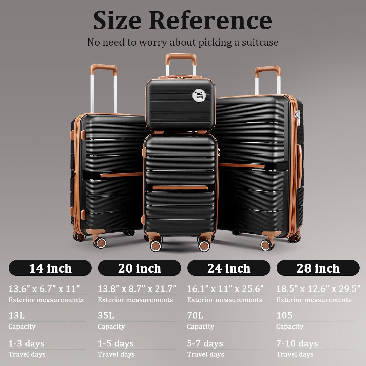 4-Piece Hardshell Luggage Set with TSA Locks, Expandable Suitcases and Silent Spinner Wheels - Vibrant Colors for Easy Identification (14/20/24/28 Inch) - Family Travel Suitcase Sets