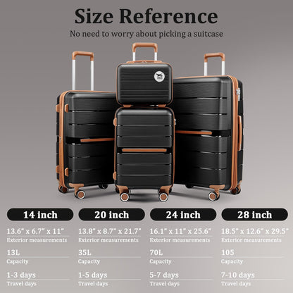 4-Piece Hardshell Luggage Set with TSA Locks, Expandable Suitcases and Silent Spinner Wheels - Vibrant Colors for Easy Identification (14/20/24/28 Inch) - Family Travel Suitcase Sets