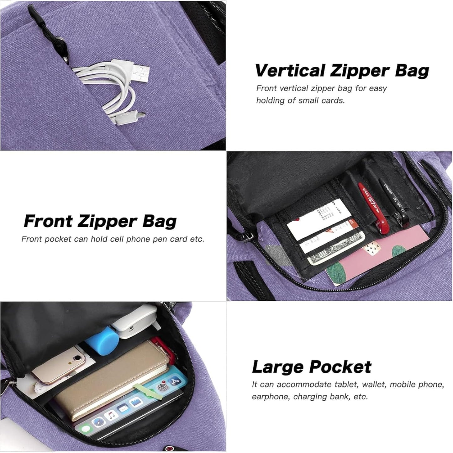 MOSISO Sling Backpack,Canvas Crossbody Hiking Daypack Bag with Anti-theft Pocket, Lilac