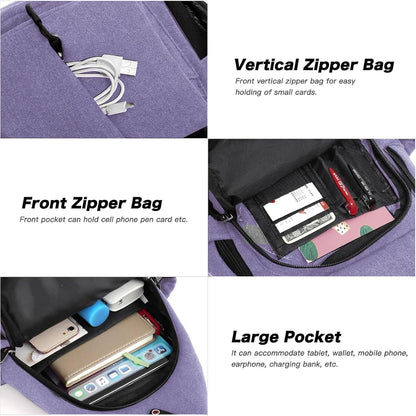 MOSISO Sling Backpack,Canvas Crossbody Hiking Daypack Bag with Anti-theft Pocket, Lilac