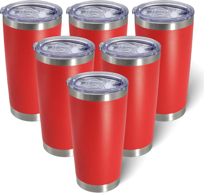 20oz Tumbler Bulk Stainless Steel Tumblers with Lid Vacuum Insulated Double Wall Travel Coffee Mug Powder Coated Tumbler Cup for Hot and Cold Drinks(Red, 6 pack)