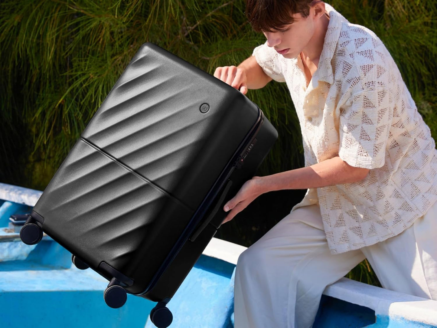 Trunk Luggage 29 Inch, Large Checked Luggage with Double Spinner Wheels, Anti-Burst Zipper, Hard Case PC Suitcase, Lightweight Travel Luggage, TSA Approved (Onyx Black, Hudson)