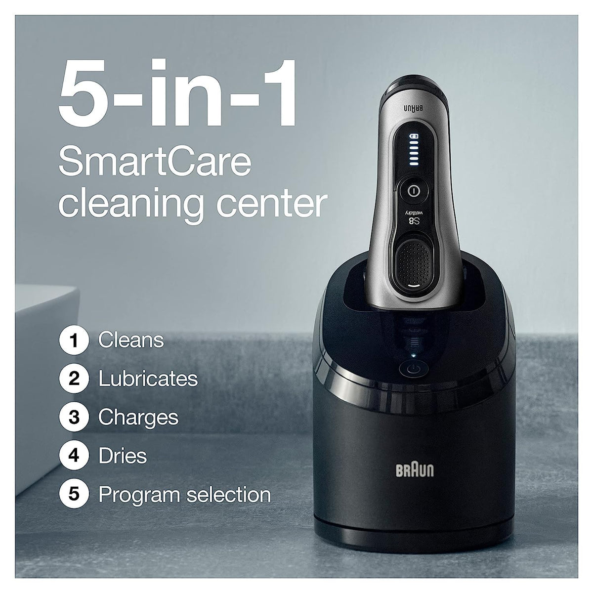 Braun Electric Razor for Men, Series 8 8467cc Electric Foil Shaver with Precision Beard Trimmer, Cleaning & Charging SmartCare Center, Galvano Silver