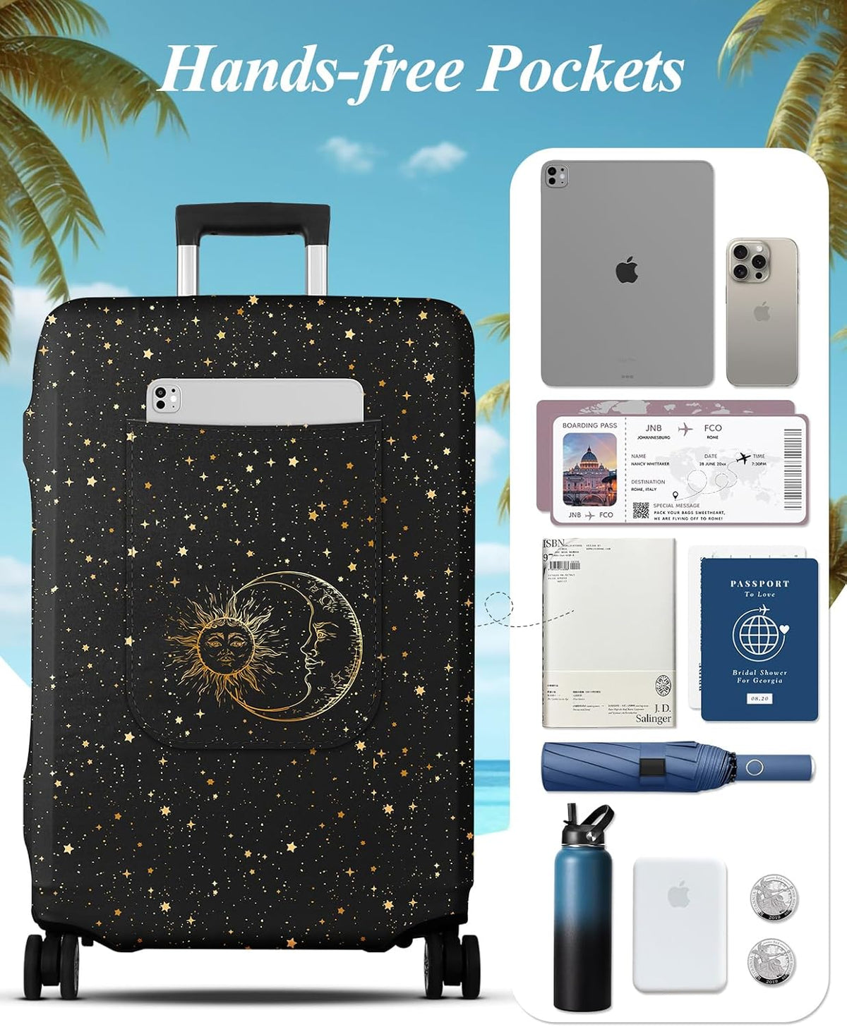 Slohif Luggage Cover for Suitcase Tsa Approved Protector - Luggage Sleeve Large Suit Case Cover Travel Stretch Baggage Case Protective Washable Fit 24-27 Inch Sun M