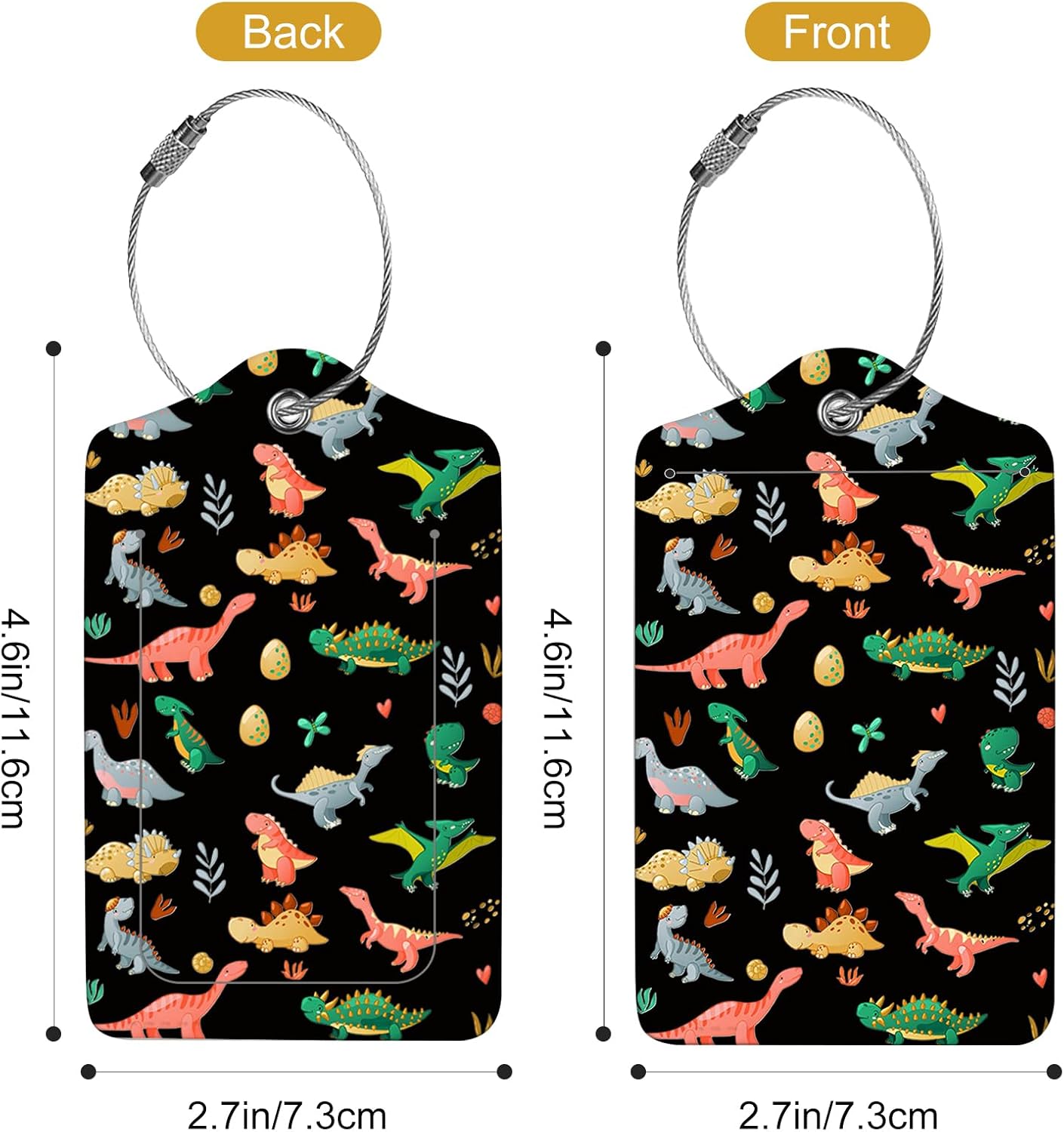 2Pack Luggage Tags for Suitcases, Cute Unique Pu Leather Cruise Luggage Tag with Privacy Cover ID Label Address Card and Metal Ring Suitable for Women Men Kids Travel Bag Dinosaurs and Plants