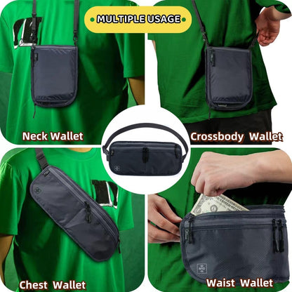 Travel Passport Holder 【1 PACK】2 in 1 Slim RFID Blocking Travel Money Belt for Men & Women, Hidden Neck Wallet for Credit Cards, Documents & Cash, Fanny Pack, MA-MO (Black)