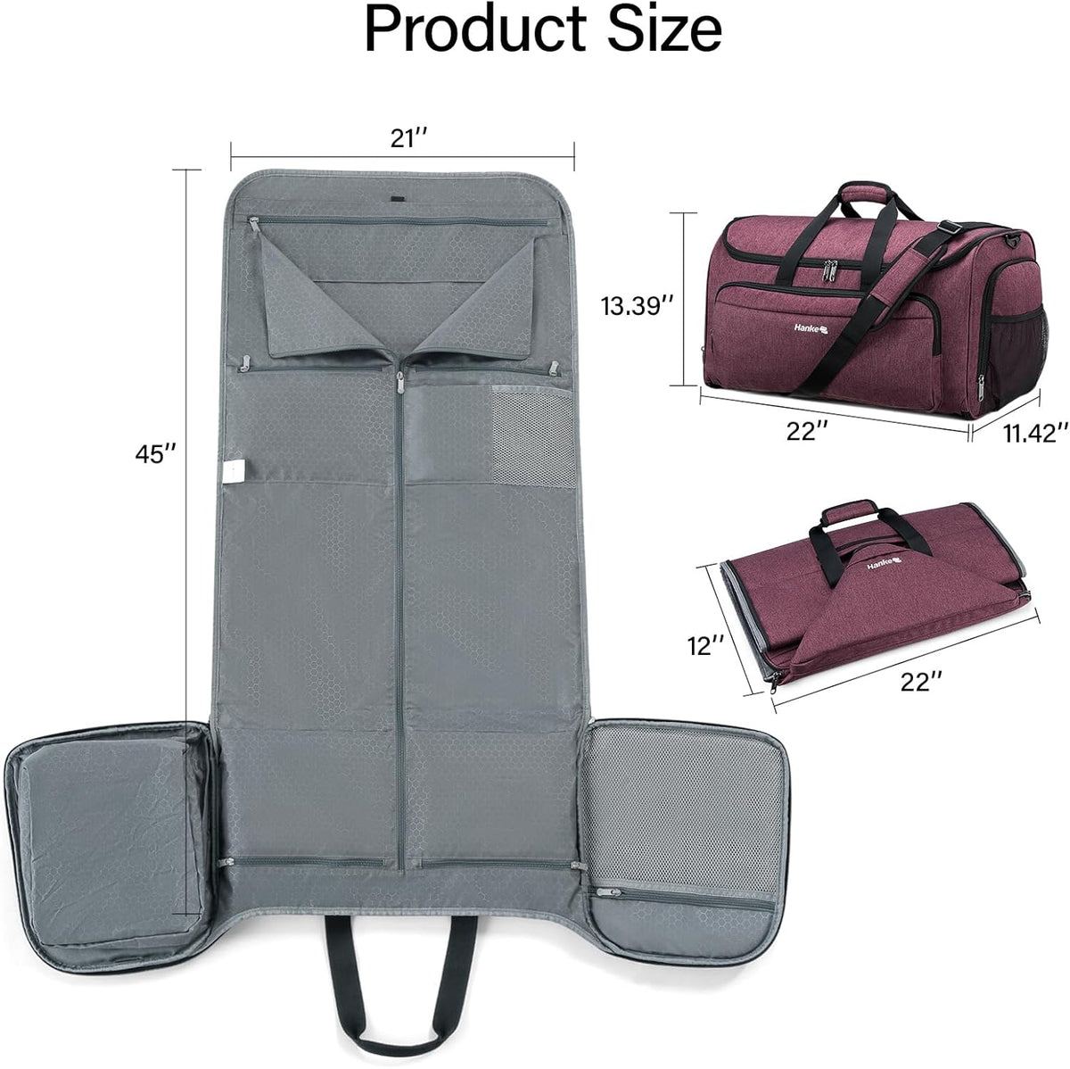 Hanke Carry on Garment Bags for Travel,Convertible Duffle Bag Luggage Bag Weekend Bag with Shoe Compartment,2 in 1 Hanging Suitcase Suit Bag for Men Women,Purple