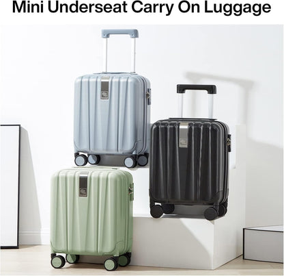 Hanke 14 Inch Underseat Carry On Luggage with Wheels Hard Shell Suitcases Carry On Bag Lightweight Small Mini Suitcase Travel Luggage for Travel（Bamboo Green）