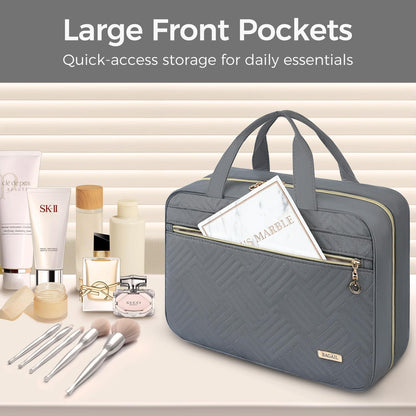 BAGAIL Hanging Toiletry Bag for Women Water-resistant Cosmetic Bag Large Capacity Travel Makeup Organizer for Full-Sized Travel Essentials(Classic+Jewelry Bag, Grey)