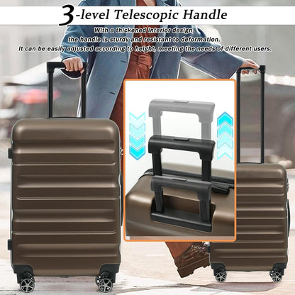 Merax 28 Inch Luggage Hardshell ABS Suitcase with 8 Silent Spinner Wheels Lightweight Durable Travel Checked Luggage for Long Trips Brown