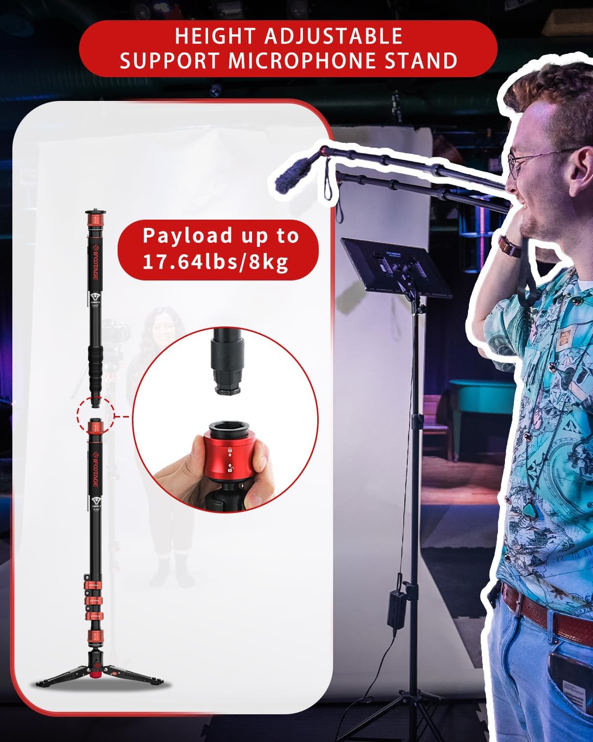 IFOOTAGE Monopod for Camera 71" Cobra 3 A180F,Quick Adjust Monopod with Feet, Walking Stick,CB3 Base Tripod,for Camera Photography,Travel,Payload up to 17.64 lbs/8 KG