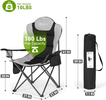 Camping Chairs for Adults, Camping Chairs 2 Pack, Folding Chairs for Outside, Support 380 LBS, Portable Travel Outdoor Camp Chair with Cup Holder & Cooler Bag, Sports Chairs for Baseball, Park