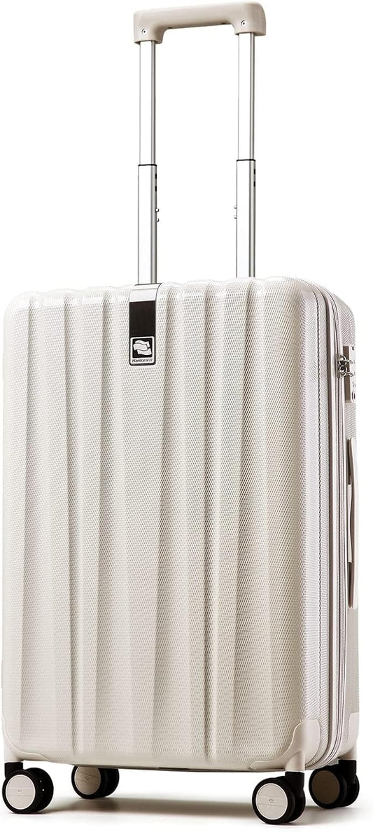 Hanke 20 Inch Carry On Luggage 22x14x9 Airline Approved Lightweight PC Hard Shell Suitcases with Wheels Travel Luggage Rolling Suitcase Travel Luggage Bag Christmas Gifts for Birthday(Ivory White)
