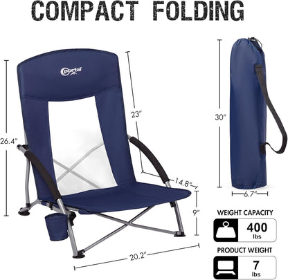 PORTAL Beach Chairs for Adults Camping Low Lightweight Portable Chair with Cup Holder Mesh Back Carry Bag for Outdoor Sand Lawn Travel Picnic Festival Concert, 350LBS