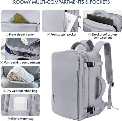 Beraliy Large Travel Backpack, Airline Approved Carry On Backpack, 16 Laptop Backpack,Waterproof Personal Item Bag, Business Hiking Weekender Overnight Bag, Dark Gray