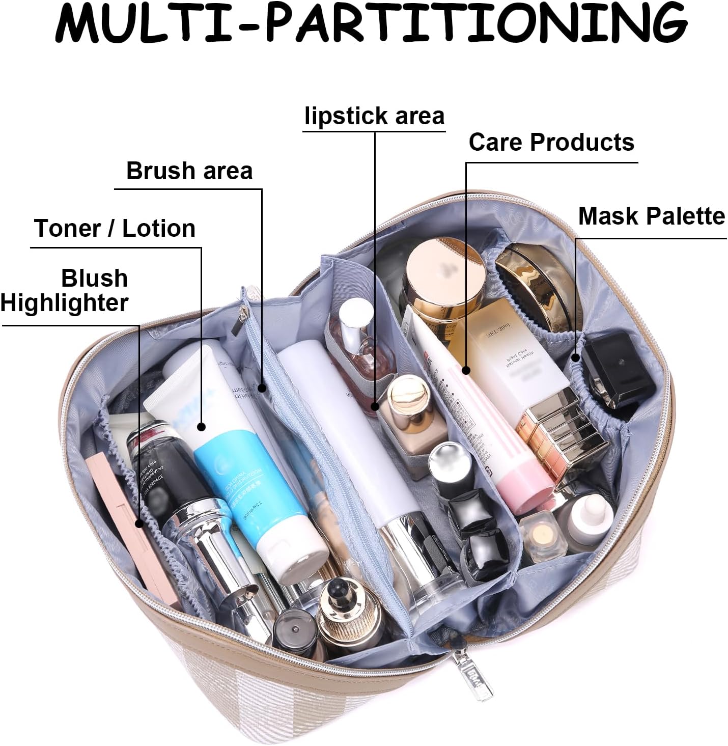 BOYATU Makeup Bag Travel Cosmetic Bag: 3 Pcs Set Portable Make up Bags for Women with Handle - Waterproof Vegan Leather Toiletry Organizer Bags with Comparments (F-04-Brown)