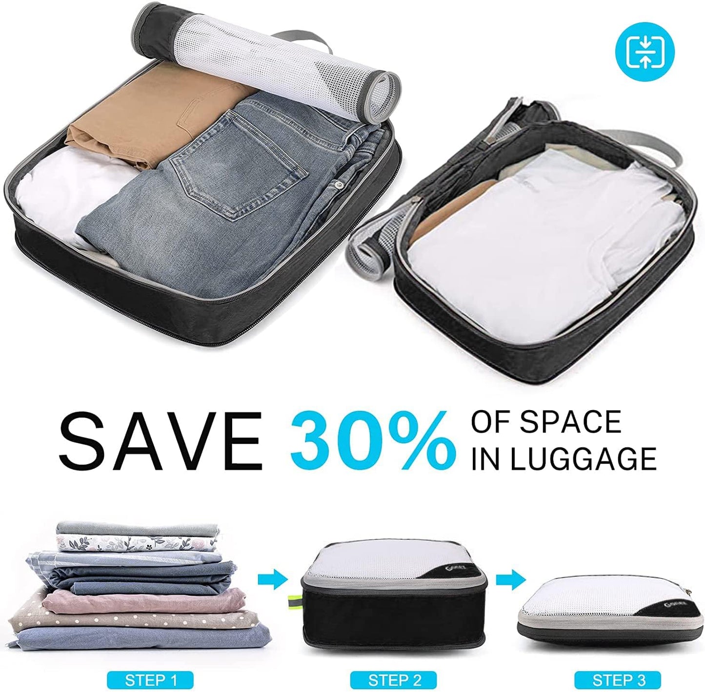 Compression Packing Cubes, Gonex Extensible Storage Mesh Bags Organizers