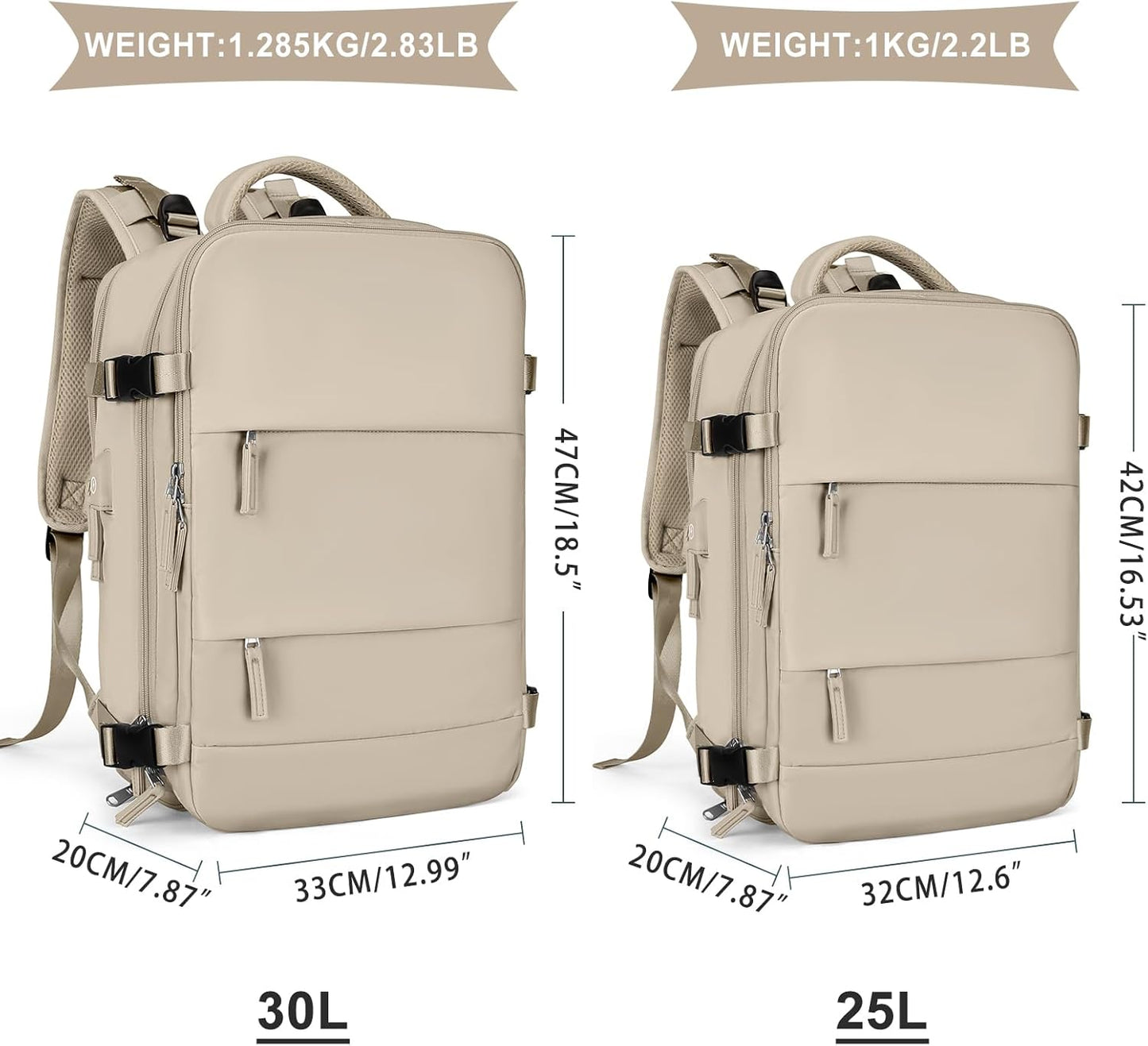 coowoz Large Travel Backpack For Women Men,Carry On Backpack Flight Approved,Hiking Backpack Waterproof Outdoor Rucksack Casual Daypack Fit 15.6 Inch Laptop Shoes Compartment (Khaki-L)