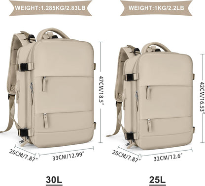 coowoz Large Travel Backpack For Women Men,Carry On Backpack Flight Approved,Hiking Backpack Waterproof Outdoor Rucksack Casual Daypack Fit 15.6 Inch Laptop Shoes Compartment (Khaki-L)