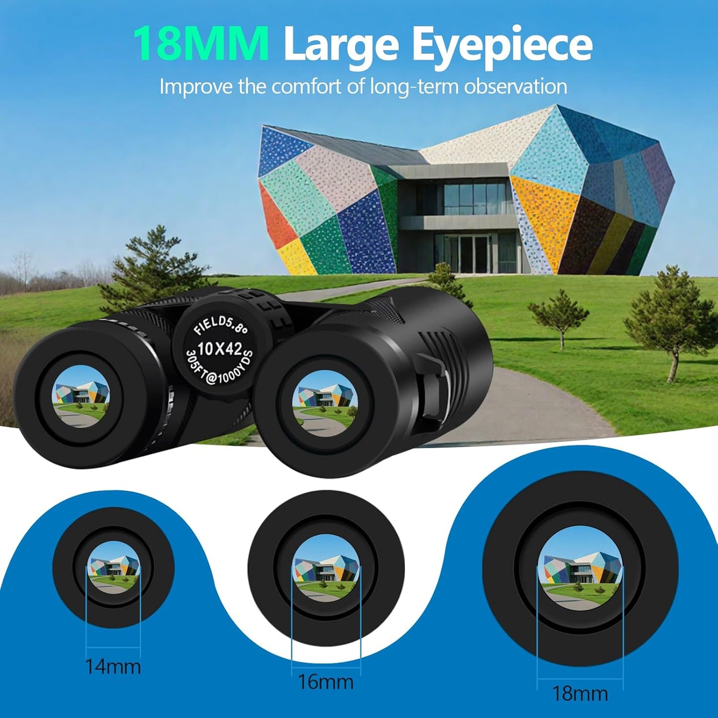 10x42 High Powered Binoculars for Adults, Kttrey Compact Waterproof Binoculars with Clear Low Light Vision for Bird Watching, Hunting, Cruise, Stargazing and Travel, Includes Carrying Bag and Strap