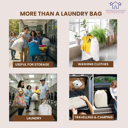 LFH Home Cotton Canvas Large Laundry Bag with Handle, Heavy Duty Drawstring Closure Washable Laundry Bags, School Travel, Home, Hotel, College Dorm, Organizer Sack, Toy Clothes 24x36 (Pack of 6)-White