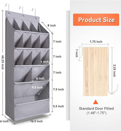 FENTEC 1 Pack Over-the-Door-Shoe-Organizers, Hanging Shoe Organizers with Large Pocket Shoe Holder Hanging Shoe Rack for Closet Shoe Organizer for Wall, Over Door Organizer with 15 Pockets Gray