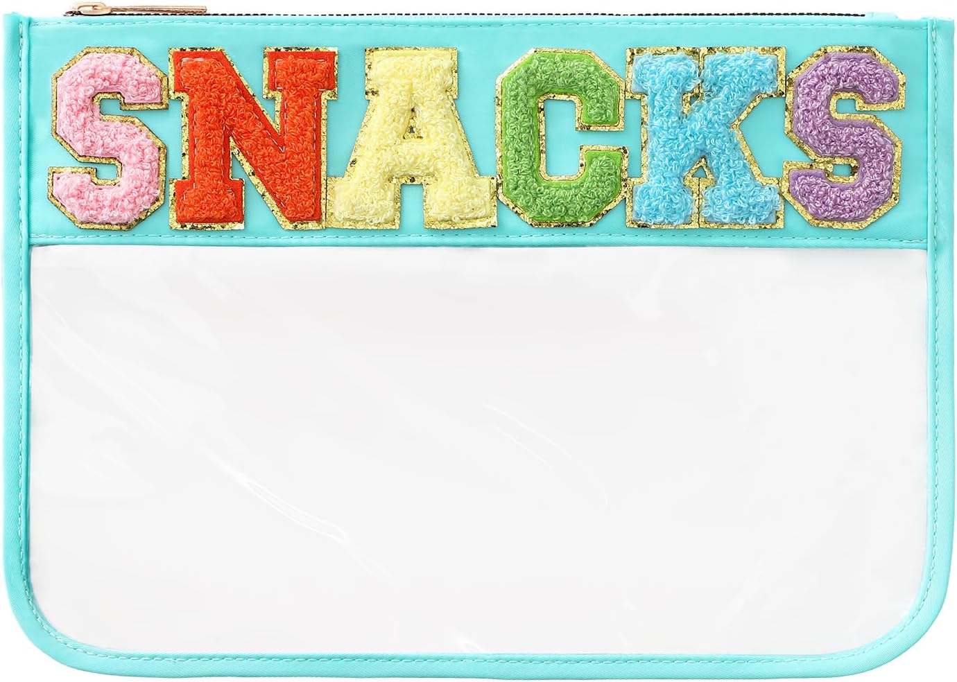 DYSHAYEN Chenille Letter Clear Zipper Pouch for Travel,Nylon Clear Cosmetic Bag,Makeup Travel Bag for Women Girls 11.8 Inches x 8.2 Inches