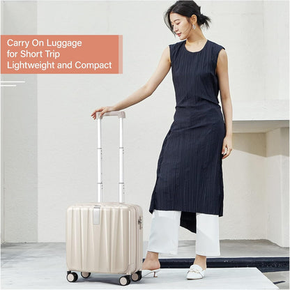 Hanke 16 Inch Underseat Carry on Luggage with Wheels Small Hard Shell Suitcases for Weekender,Travel Approved Lightweight Travel Luggage Suitcase for Womem Men,Christmas Gifts for Birthday-Ivory White