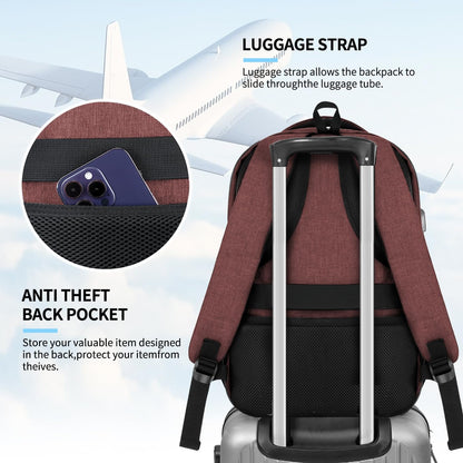 Backpack for Women Men, Travel School Backpacks for Teen Boys, Bookbag with USB Charging Port, Anti Theft College Backpack Fits 15.6 Inch Laptop, Casual Work Business Back Pack, Red