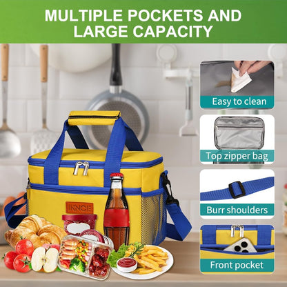iknoe Large Foldable Cooler Bag, 8.5L Insulated Lunch Bag, Leakproof Lunch Cooler Tote with Multi-Bag Design Suitable for Beach, Picnic and Office Use,Yellow 15-Can