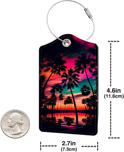 2 Pack Luggage Tag for Suitcase, Cute Unique Leather Bag Tags Identifiers Privacy Cover ID Label with Durable Steel Loop for Women Men Kids Girls Travel, Dusk