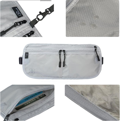 Travel Passport Holder 【1 PACK】2 in 1 Slim RFID Blocking Travel Money Belt for Men & Women, Hidden Neck Wallet for Credit Cards, Documents & Cash, Fanny Pack, MA-MO (Light Gray)