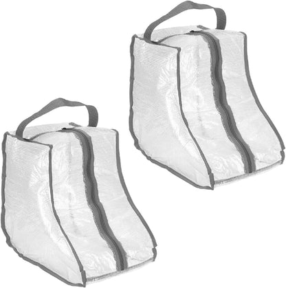 Boot Storage Bags [2PCS] - Plastic Short Boot Carry Bags Clear Shoe Bags with Handle for Travel & Daily Use - [Gray] Waterproof & DustProof Boot Bags for Cowboy Boots