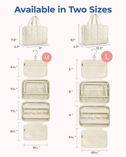 BAGSMART Travel Toiletry Bag with Jewelry Organizer, Hanging Travel Bag for Toiletries, Puffy Makeup Cosmetic Bag Organizer, Carry-on Travel Accessories Essentials, Beige-L