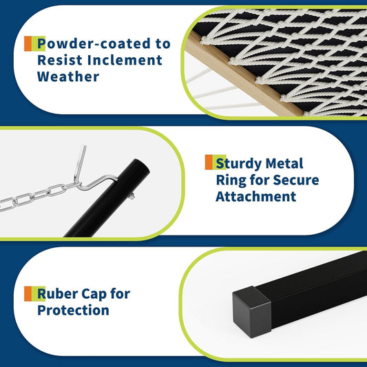 Double Hammock with Stand for 2 Persons Outdoor,Heavy Duty 450lb Capacity,with Portable Steel Frame,Cotton Rope,Polyester Pad and Carry Bag,Perfect for Garden Camping Beach Backyard Patio