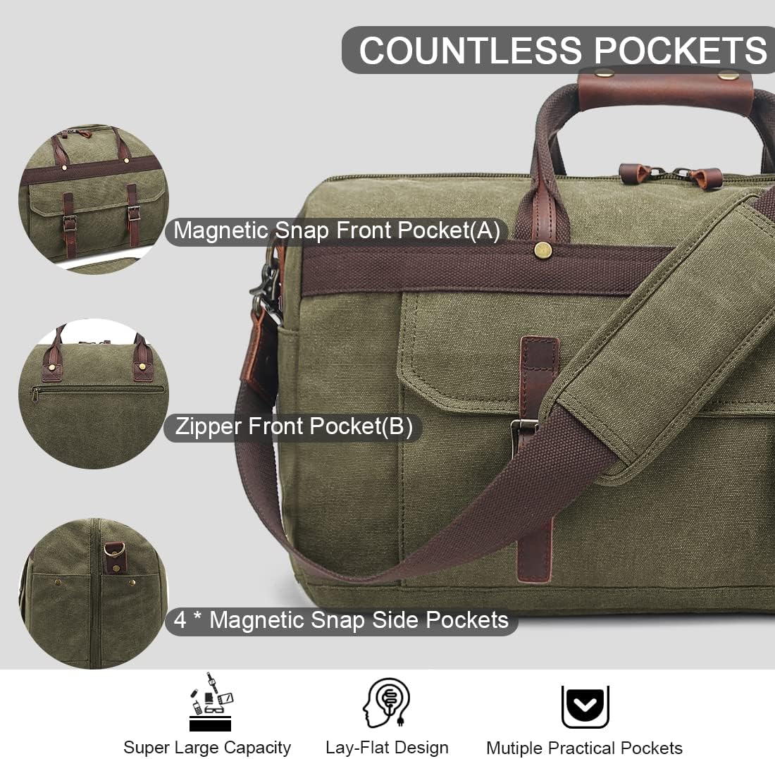 Duffle Bag for Men Waterproof Genuine Leather Canvas Travel Duffel Bags for Women Overnight Weekender Bag for Traveling